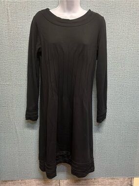Vintage Linea Domani Black Knit Pleated Dress - Size 10